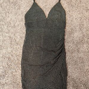 Forever 21 Black and Silver Ruched Bodycon Mini Dress